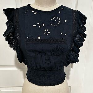 Misa Los Angeles Black and White Flutter Sleeve Blouse